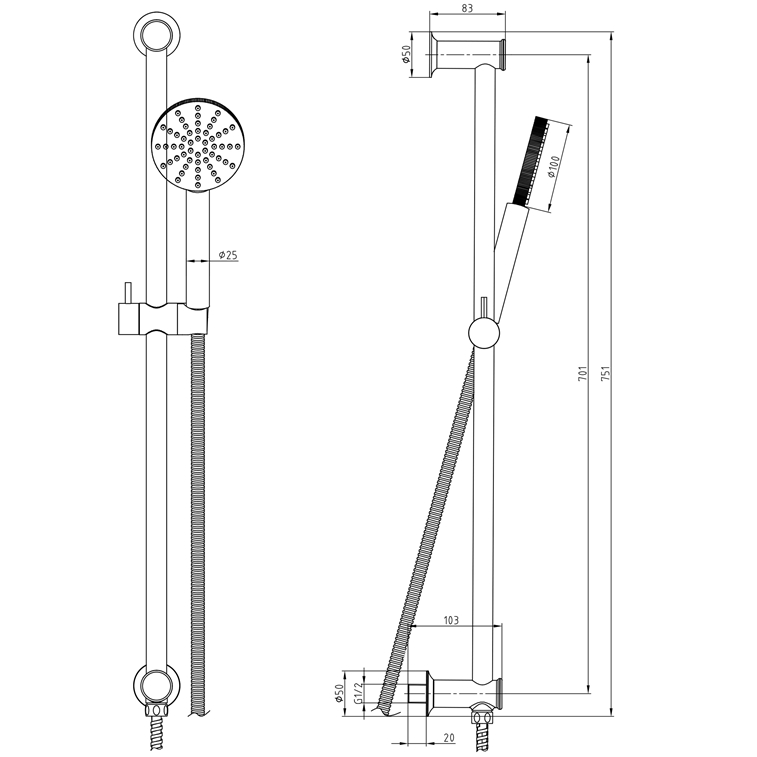Core Spring Fluted Core Fluted Slide Rail Shower Kit, Shower Handset & Hose with ...