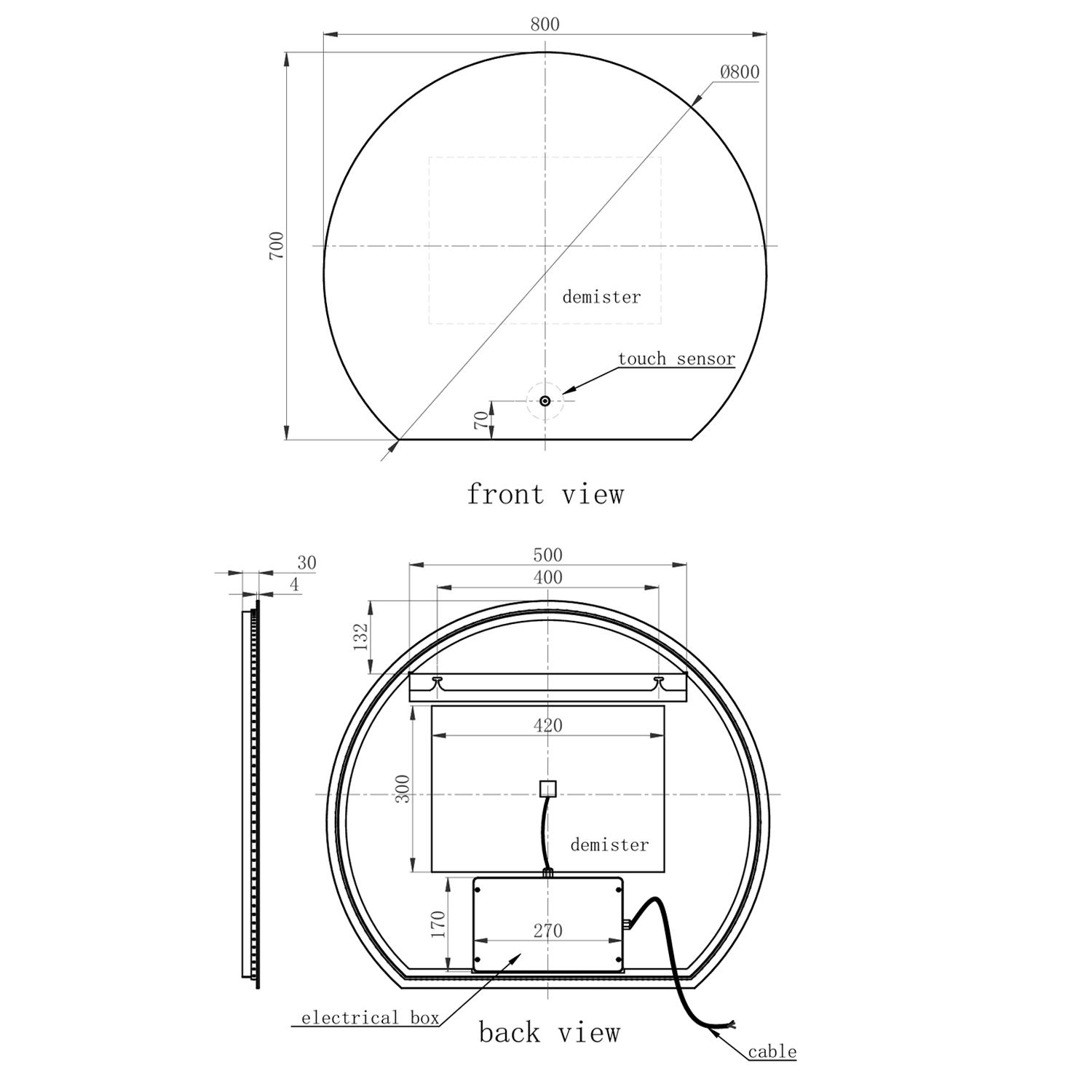Harbour Segment LED Illuminated Mirror with Demister Pad & Colour Change Lights - 800 x 700mm