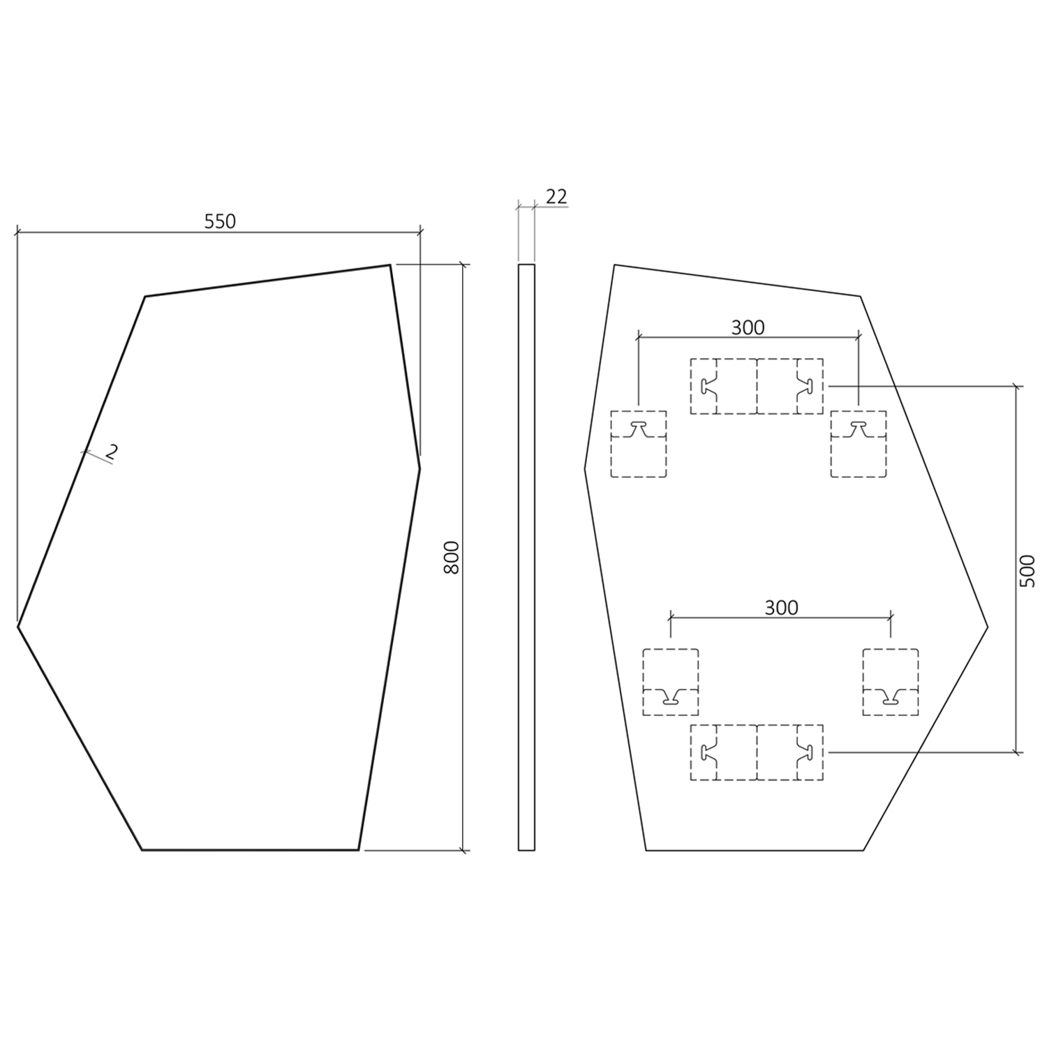 Origins Living Oslo Irregular Hexagon Matt Black Mirror - 550 x 800mm