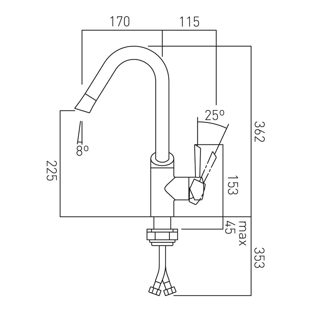 Vado Kori Single Lever Mono Kitchen Sink Mixer with Swivel Spout