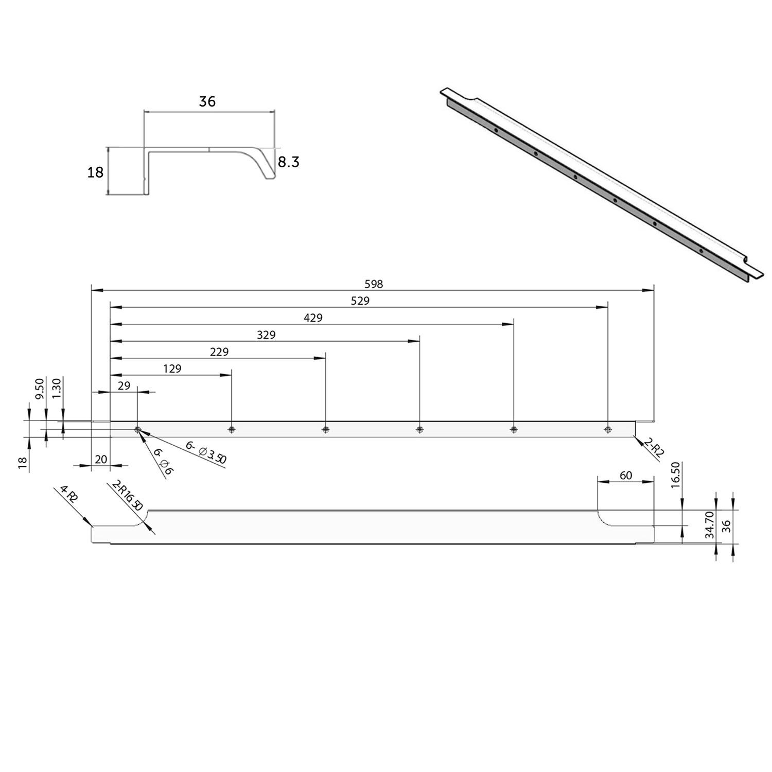 Freddie Matt Black Wrap Over Furniture Handle - 600mm