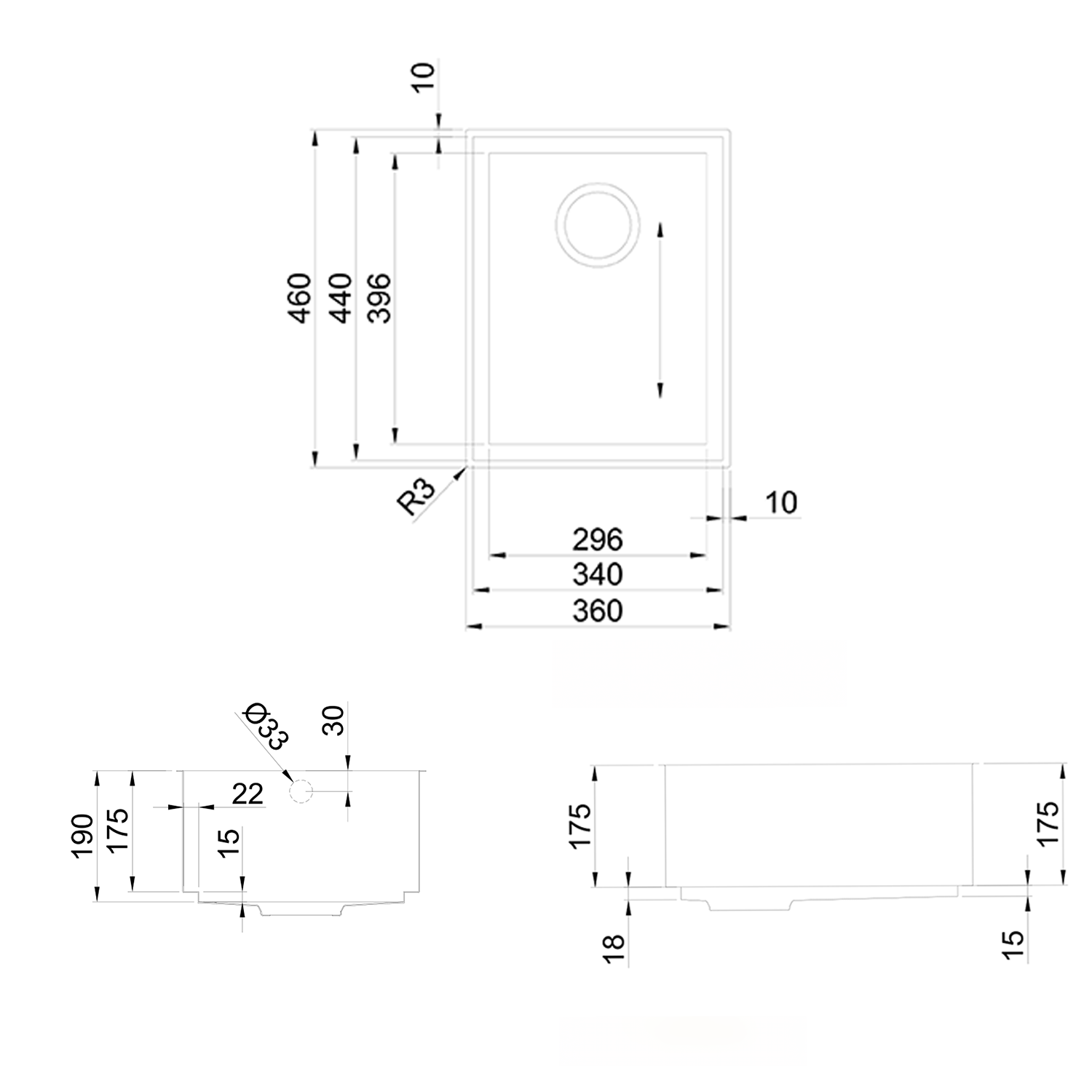Rangemaster Baseline 1 Bowl Undermount Polished Stainless Steel Sink & Waste -  360 x 460mm           