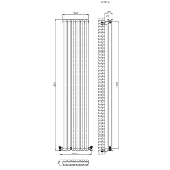 Brenton Flat Double Panel Vertical Radiator - 1800mm x 360mm - Anthracite