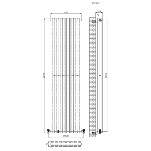 Brenton Flat Double Panel Vertical Radiator - 1800 x 480mm - Anthracite