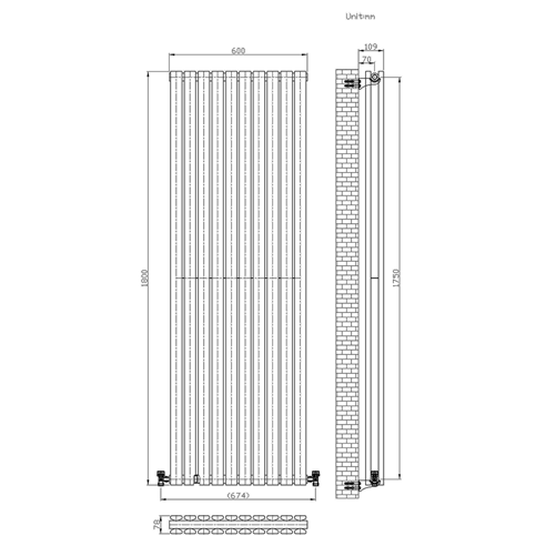 Brenton Flat Double Panel Vertical Radiator - White - 1800 x 600mm