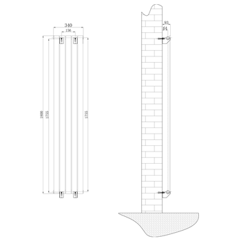 Brenton Flat Single Panel Vertical Radiator - 1800mm x 340mm - Anthracite