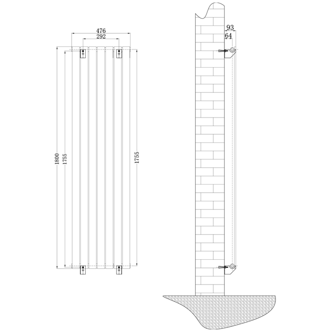 Brenton Flat Single Panel Vertical Radiator - 1800 x 475mm - White