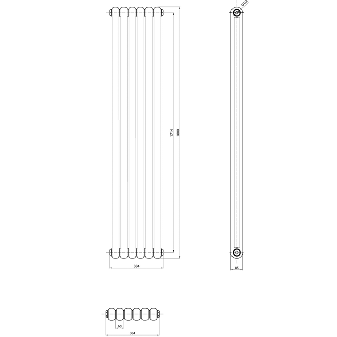 Brenton Saturnia White Vertical Column Radiator - 1800 x 380mm