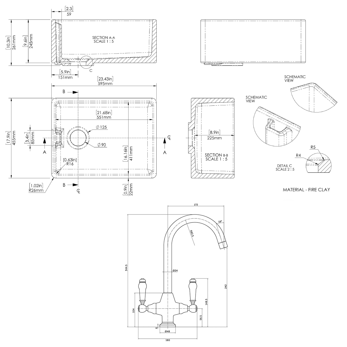 Butler & Rose Belfast Butler Kitchen Sink with Victoria Kitchen Tap ...