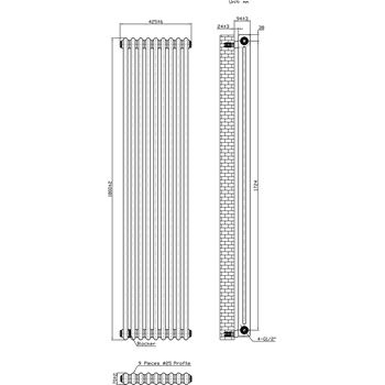 Butler & Rose Designer 2 Column Vertical Radiator - Gloss White - 1800mm Tall