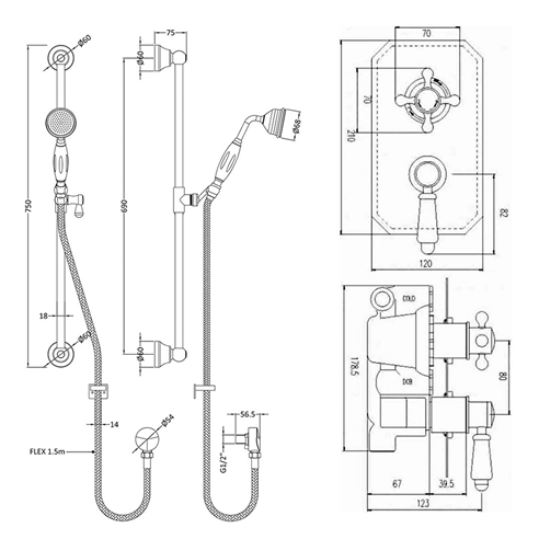 Butler & Rose Genevieve Concealed Thermostatic Shower Valve & Slide Rail Kit