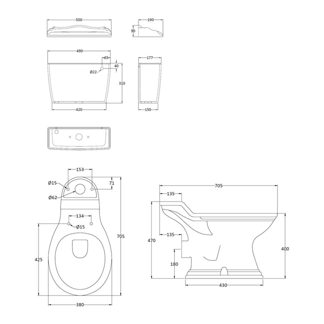 Butler & Rose Benedict Traditional Close Coupled Toilet (Excluding Seat)