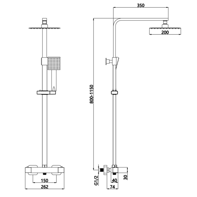 Drench Exposed Square Rigid Riser Thermostatic Shower Kit | Tap Warehouse