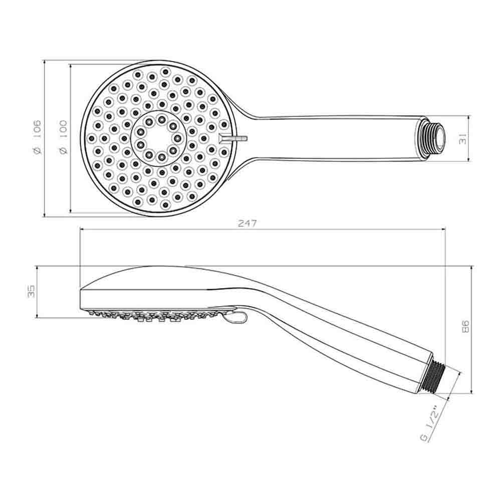 Crosswater Wisp Shower Head with 3 Spray Patterns - High Pressure