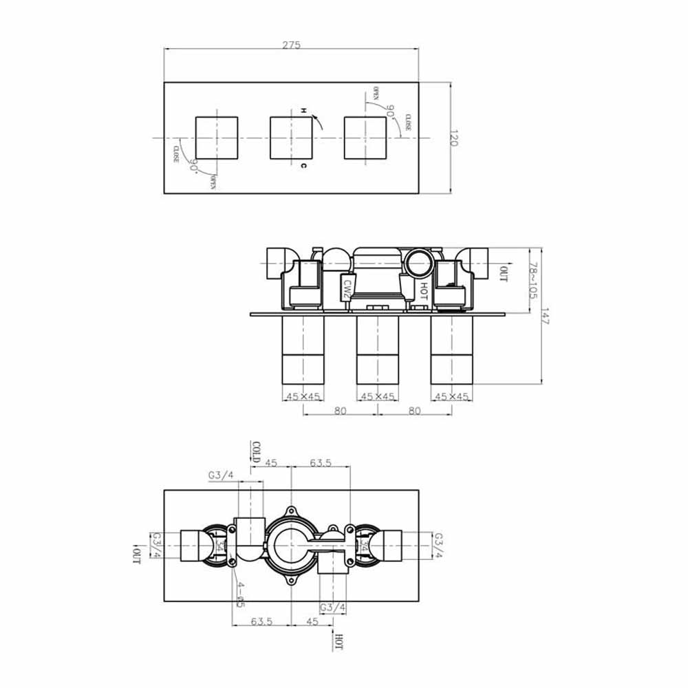 Crosswater Water Square 2 Outlet Concealed Thermostatic Shower Valve