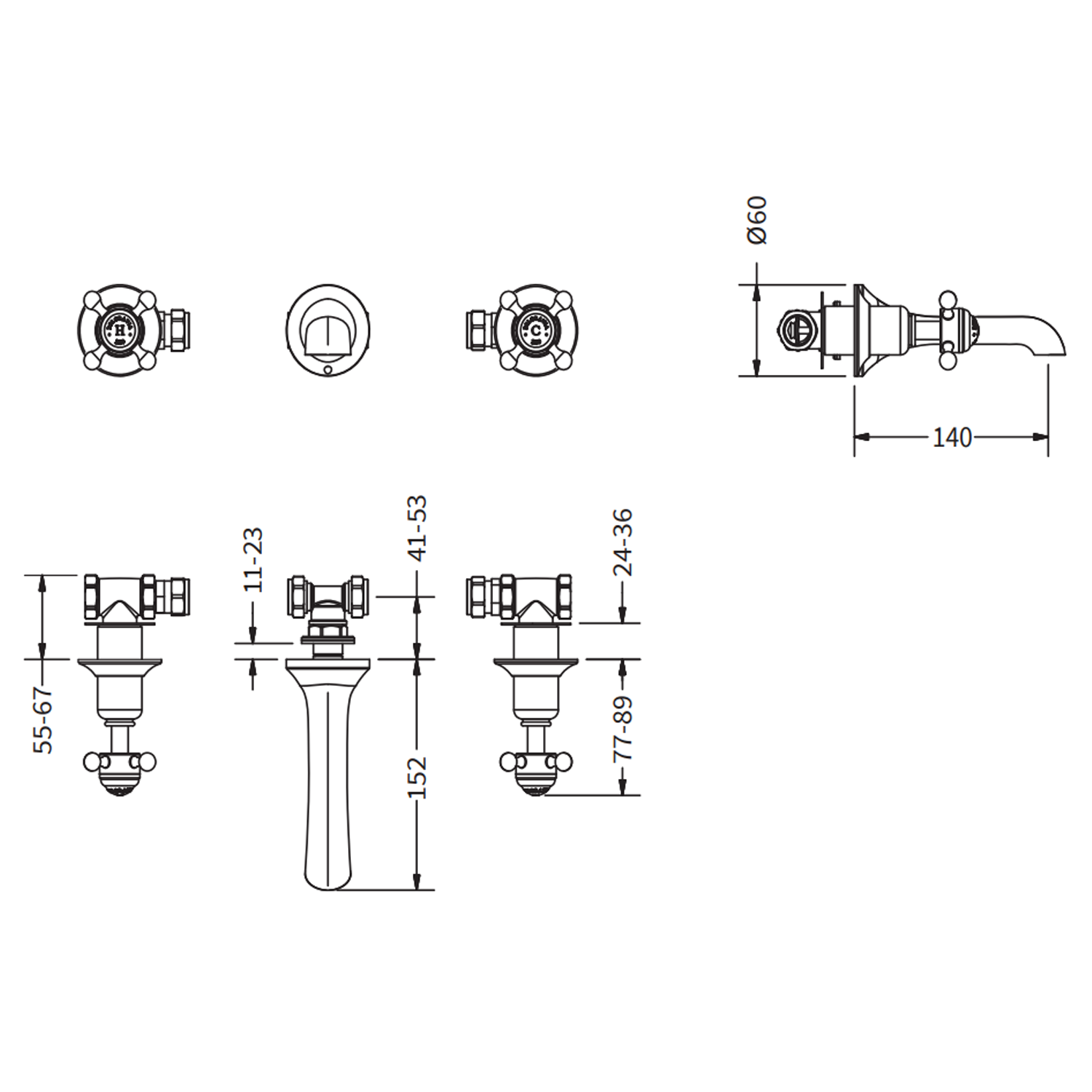Crosswater Belgravia Crosshead Wall Mounted 3 Hole Basin Mixer - Chrome