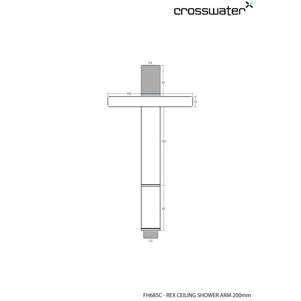Crosswater Rex Chrome Extendable Ceiling Mounted Shower Arm - 80mm, 120mm & 200mm
