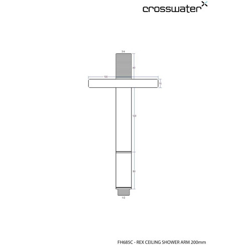 Crosswater Rex Chrome Extendable Ceiling Mounted Shower Arm - 80mm, 120mm & 200mm