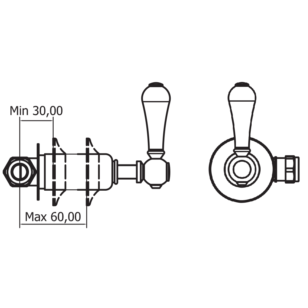 Crosswater Belgravia Lever Wall Mounted Hot & Cold Shut Off Valves