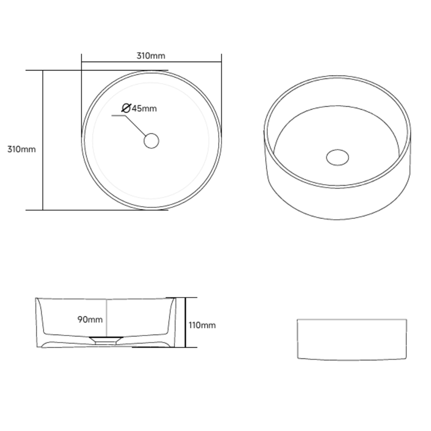 Poppy Small Round Countertop Basin - 310mm