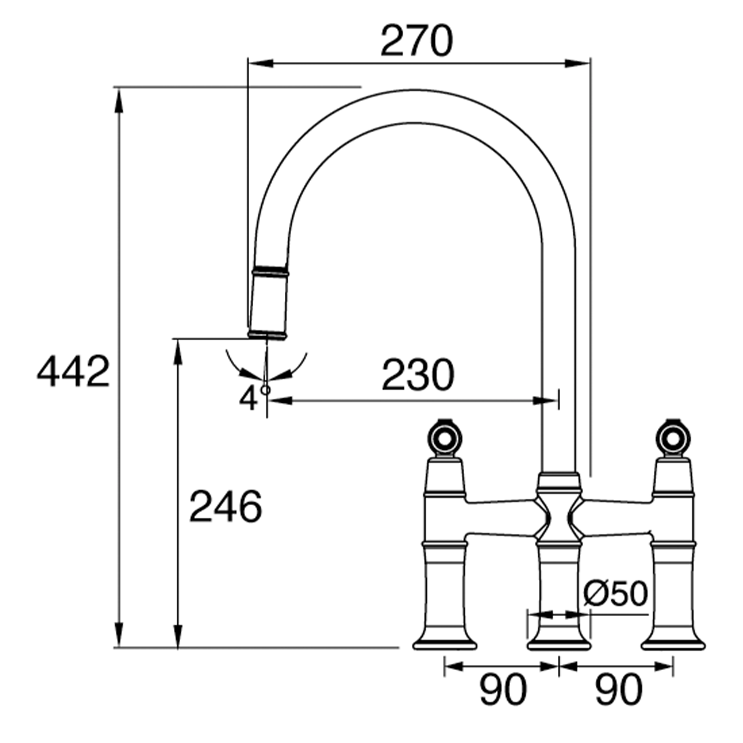 Clearwater Elegance Traditional Pull Out Bridge Kitchen Mixer Tap