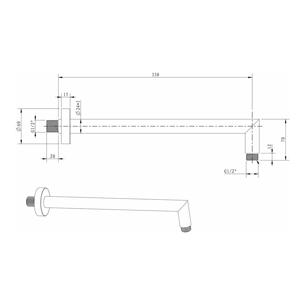 Crosswater Angled Shower Arm - 330mm
