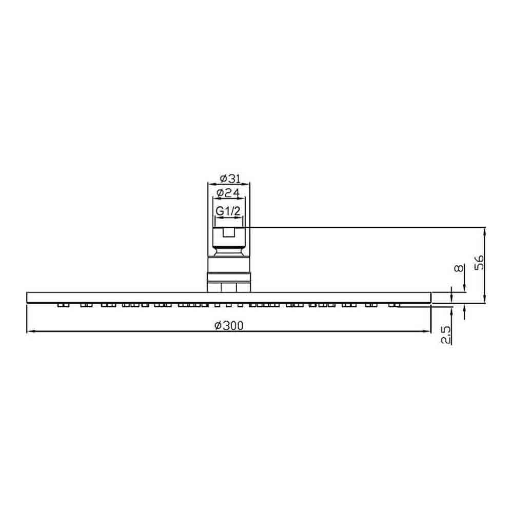 Pura Deluxe 300mm Round Brass Shower Head with Swivel Joint