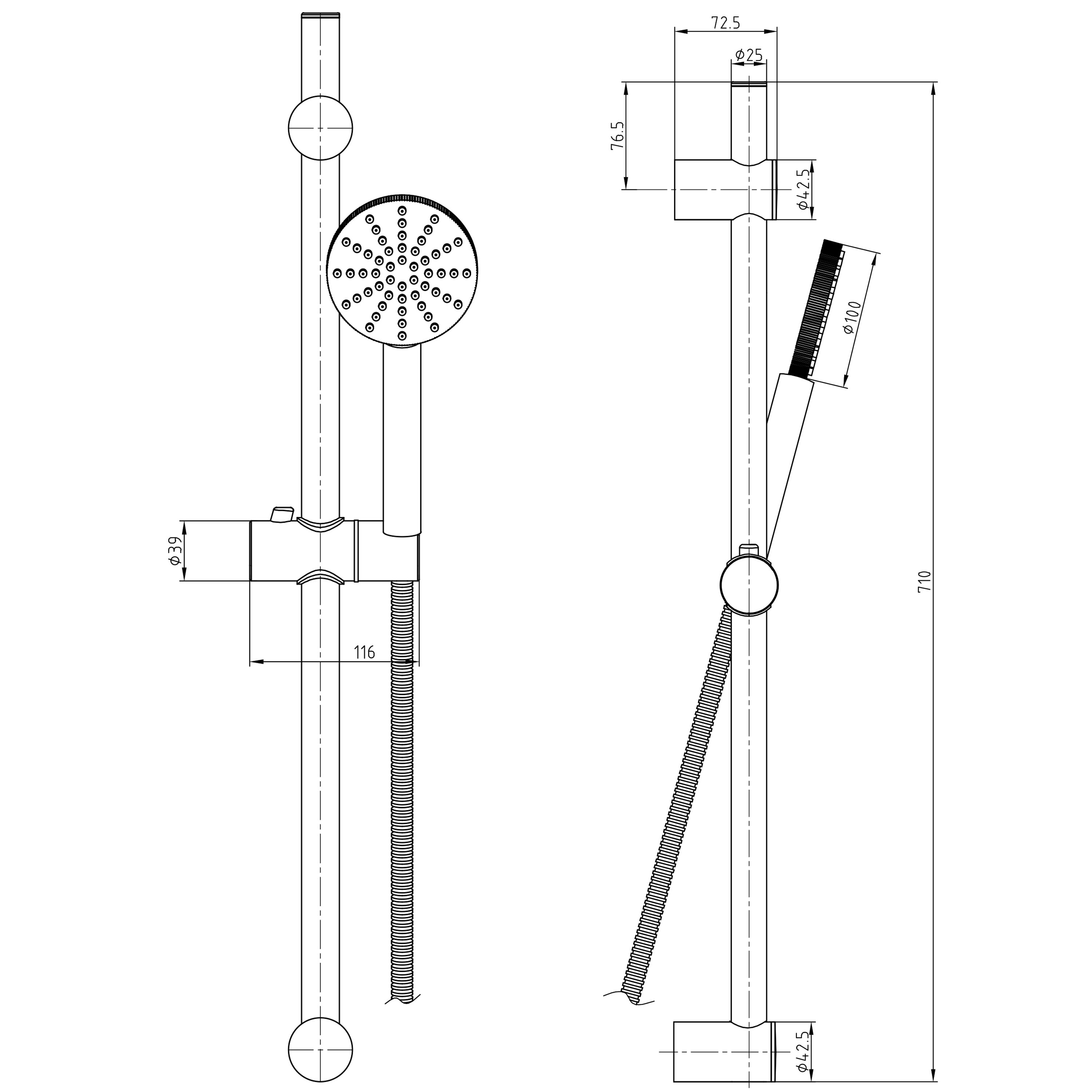 Core Fluted Slide Rail Shower Kit, Shower Handset & Hose