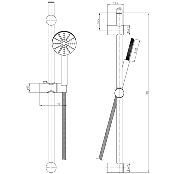 Core Spring Fluted Core Fluted Slide Rail Shower Kit, Shower Handset & Hose | Tap Warehouse
