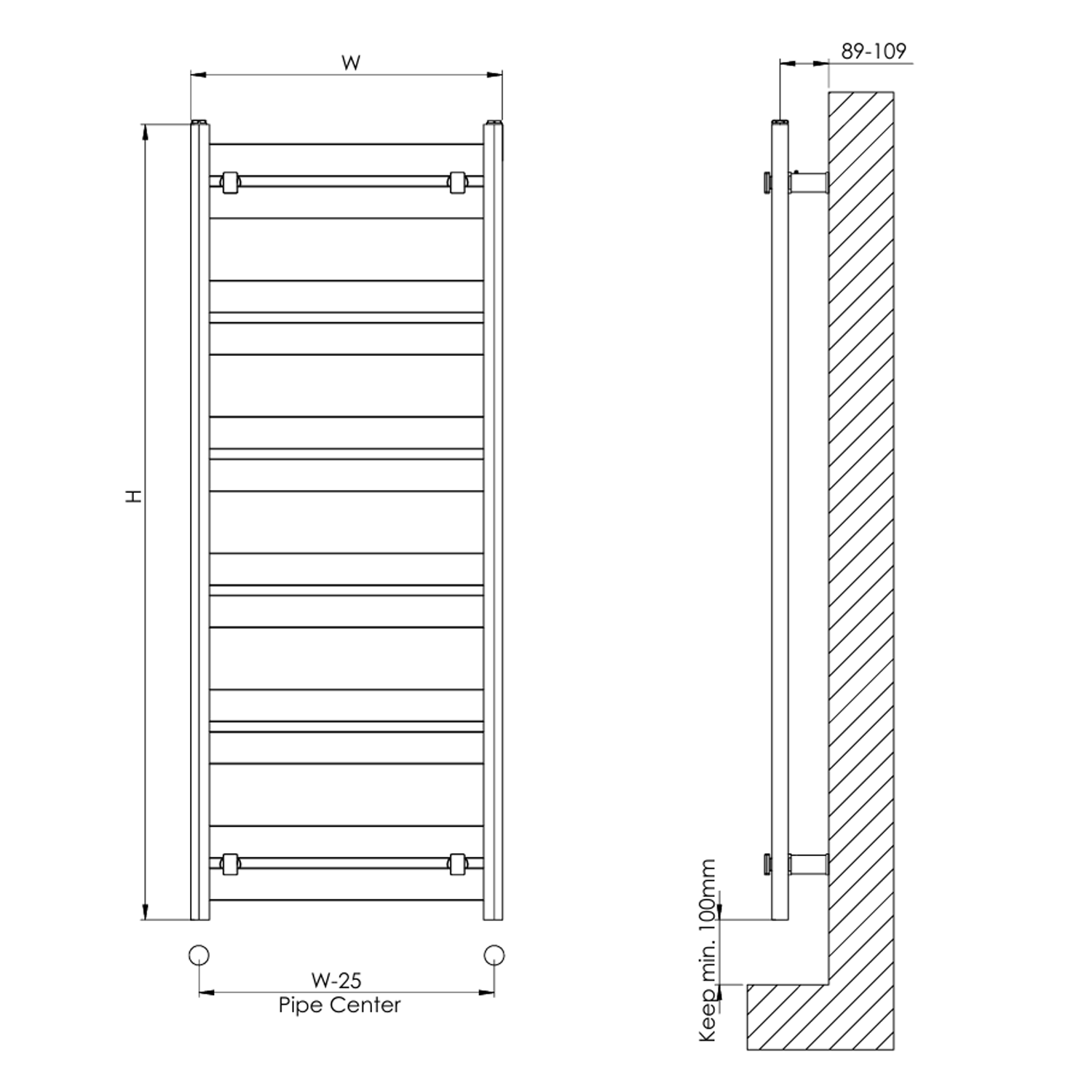 Carisa Ligne Flat Panel Aluminium Heated Towel Rail