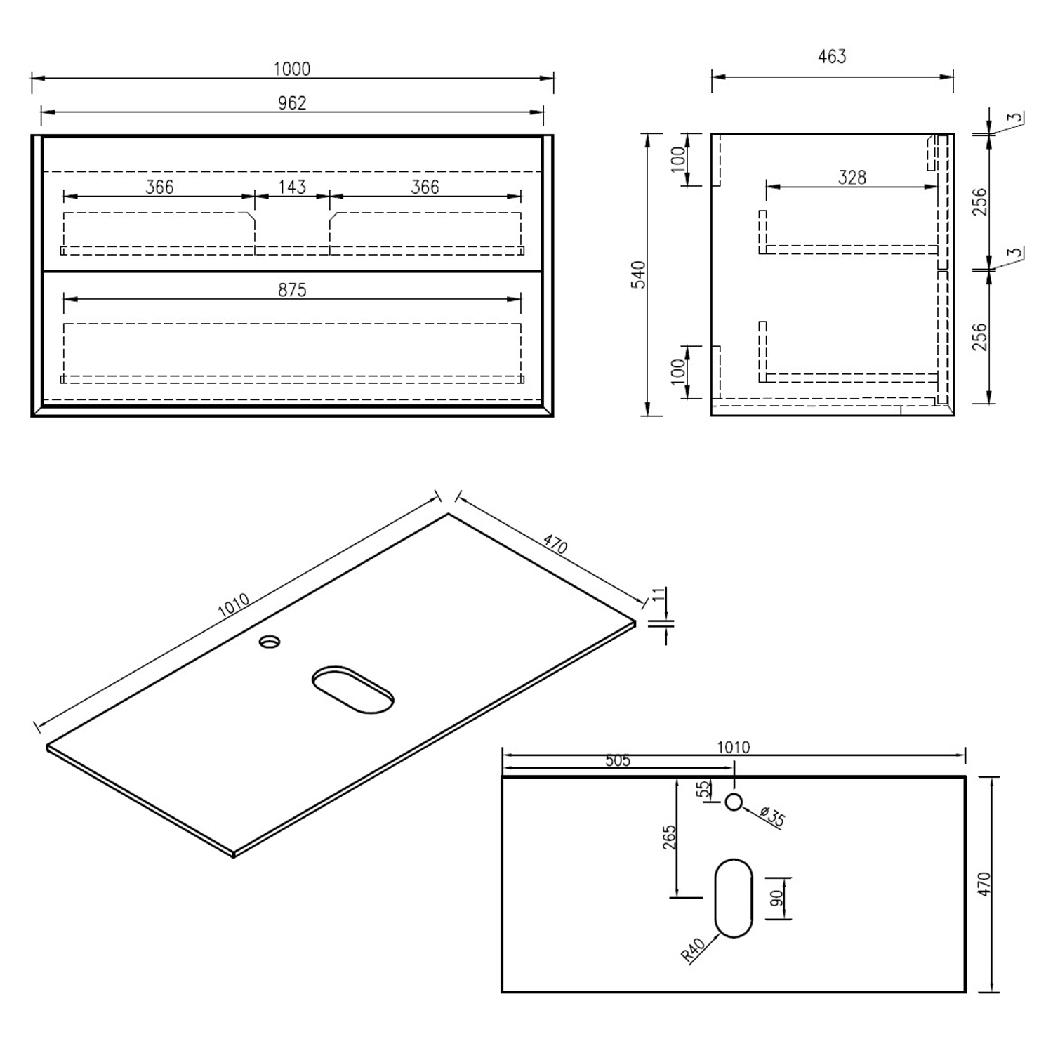 Oslo 1000mm Wall Mounted Vanity Unit & Sintered Stone Countertop