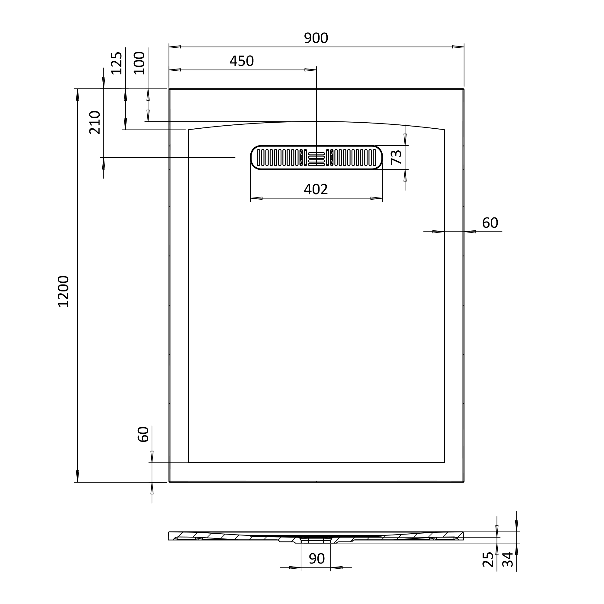 Crosswater Vito 25mm Dolomite Stone Resin Rectangular Shower Tray with Linear Waste Position