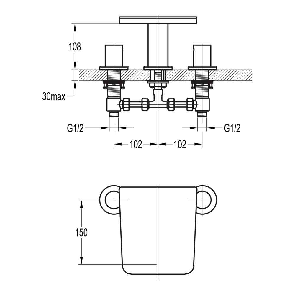 Flova Annecy 3 Hole Waterfall Bath Mixer Tap