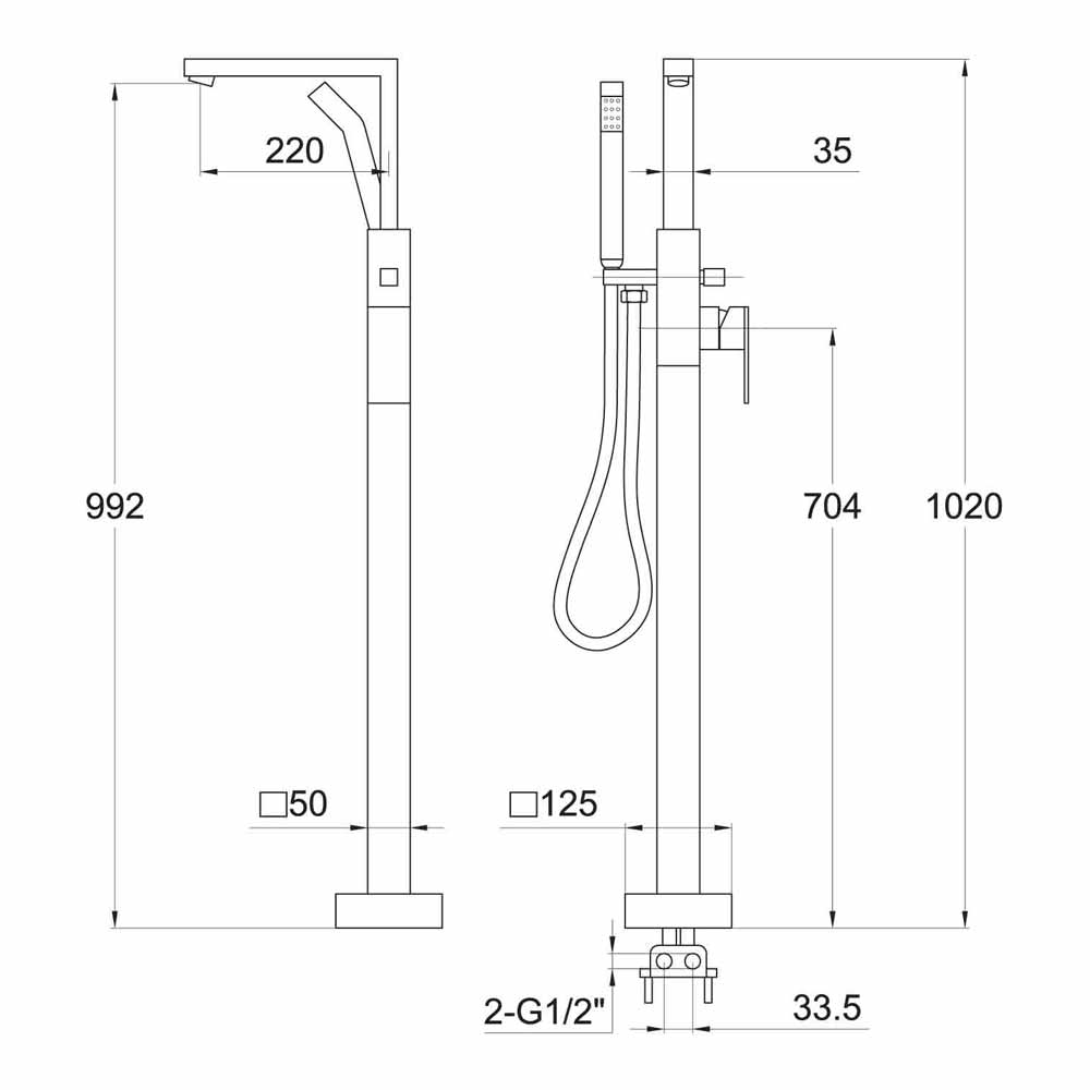 Sagittarius Blade Floor Mounted Bath Shower Mixer With Shower Kit