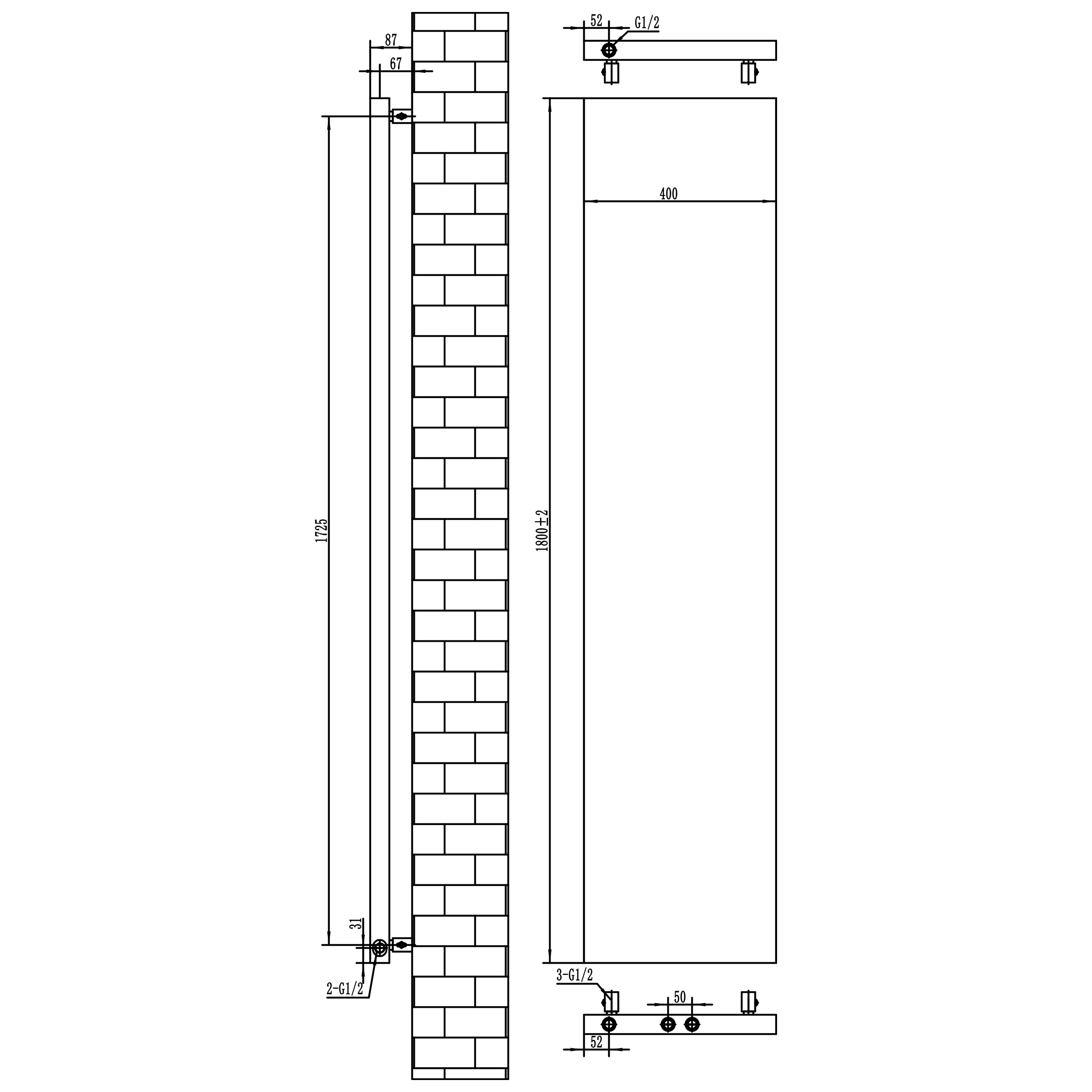 Toasty Surface Anthracite Grey Flat Single Panel Vertical Radiator - 1800 x 400mm