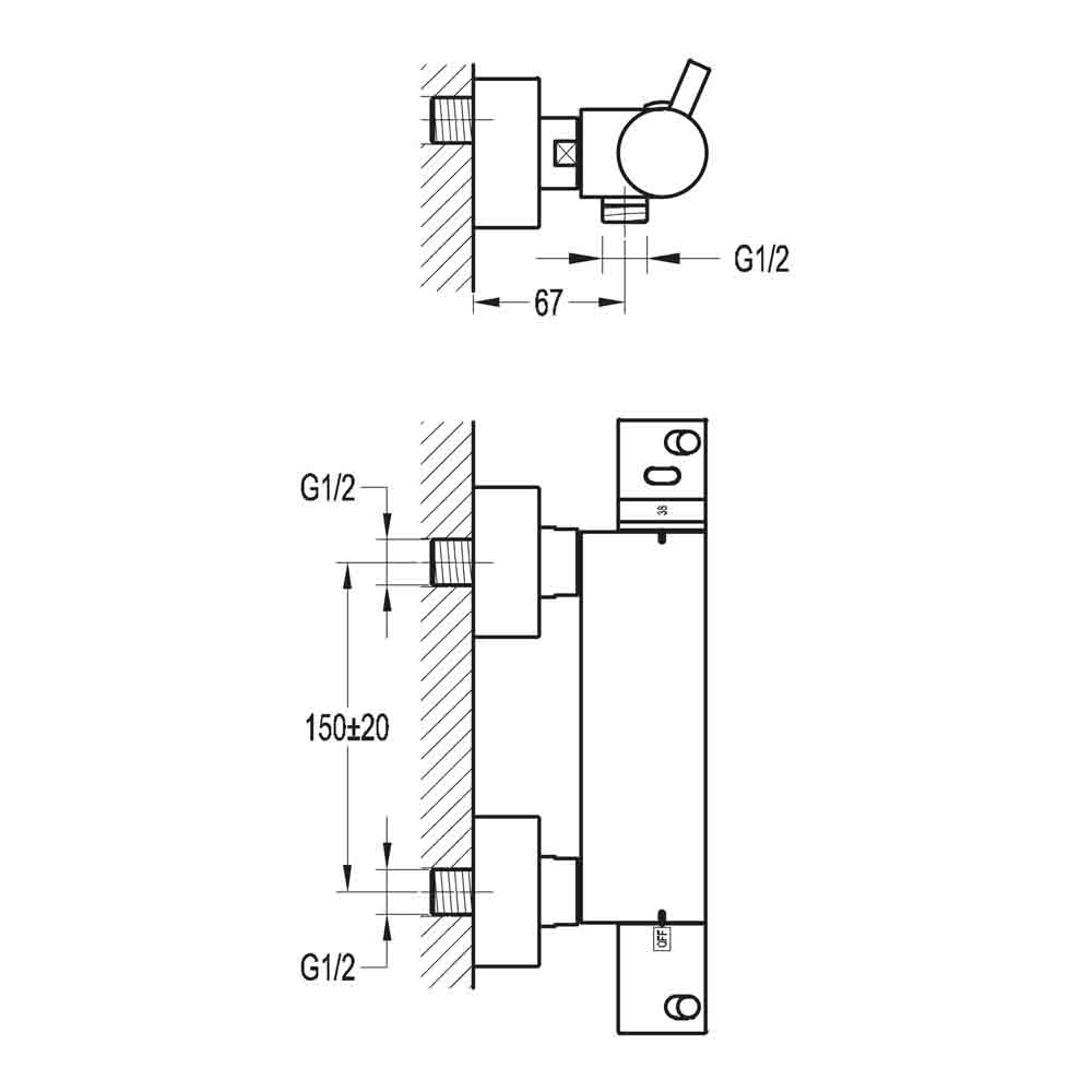 Flova Levo Single Outlet Exposed Thermostatic Shower Bar Valve