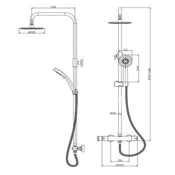 Drench Brushed Brass Round Exposed Thermostatic Rigid Riser Shower Kit ...