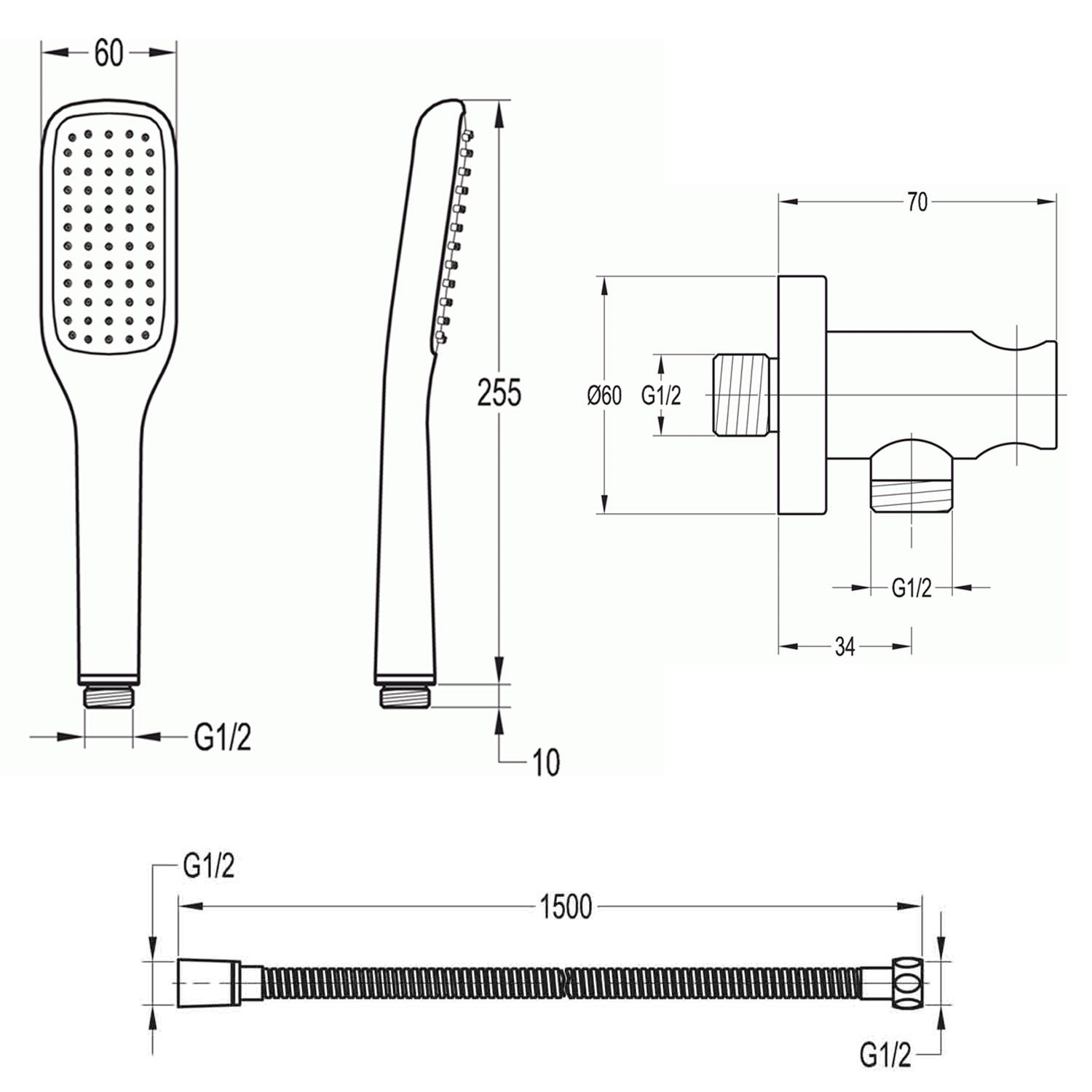 Flova Urban Mini Shower Kit with Wall Outlet Bracket, Handset & Hose