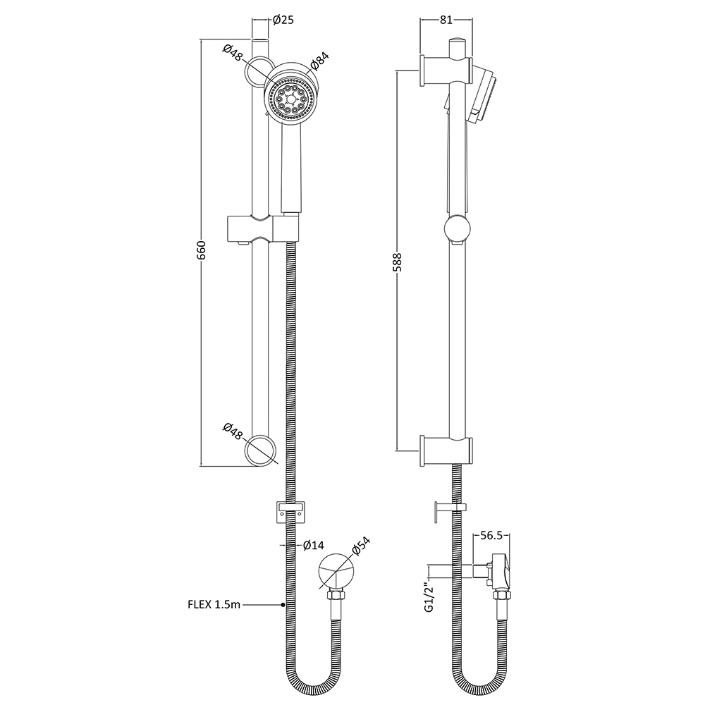 nuie Adjustable Slider Rail Kit with Outlet Elbow & Multi-Function Handset