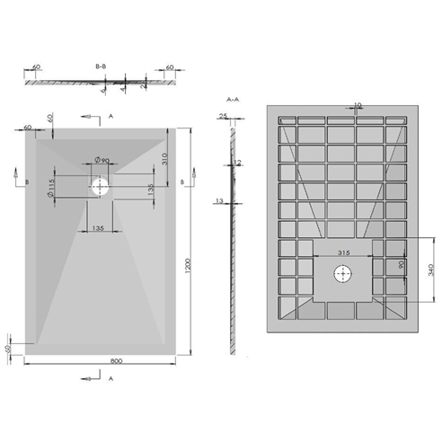 Drench Anthracite Ultra Thin Rectangular Stone Slate Effect Shower Tray - 1200 x 800mm