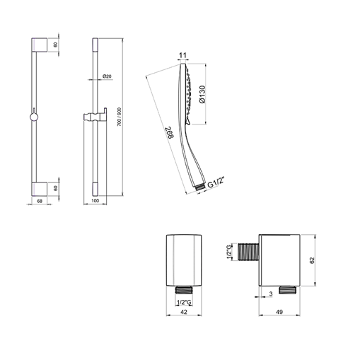 Crosswater MPRO Sliding Rail Shower Kit with Multi-Function Shower Handset - Brushed Brass