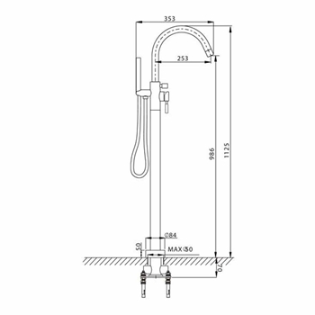 Crosswater Design Floor Standing Single Pillar Bath Mixer with Shower Handset