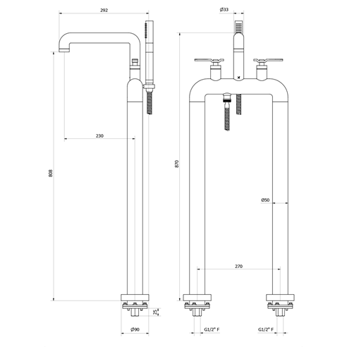 Crosswater Union Floorstanding Bath Shower Mixer Tap with Levers - Brushed Nickel