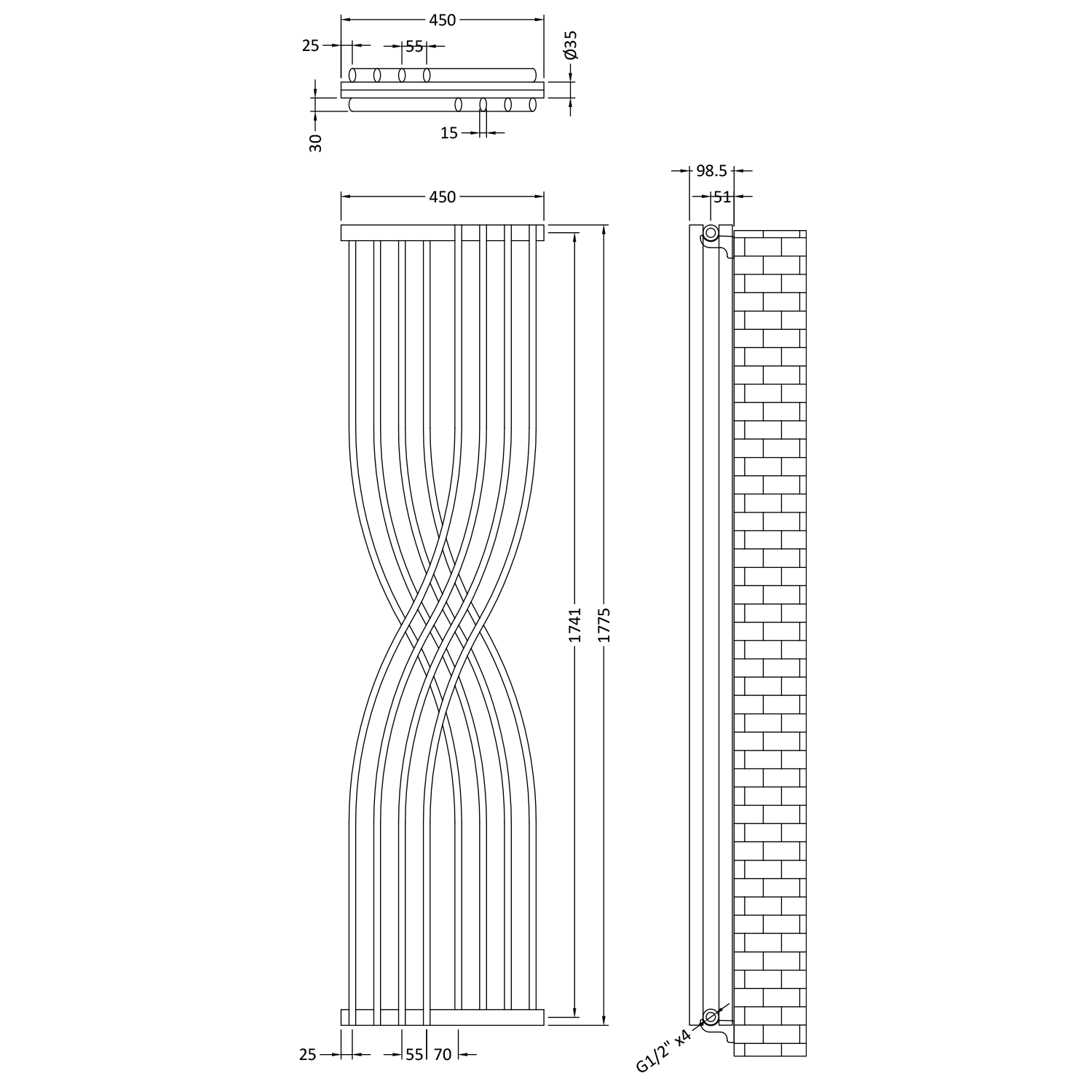Toasty Embrace Anthracite Vertical Radiator - 1775 x 450mm