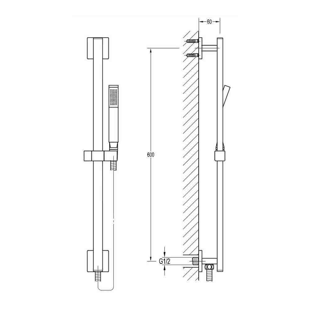 Pura Bloque Slide Rail with Outlet Elbow & Single Function Handset