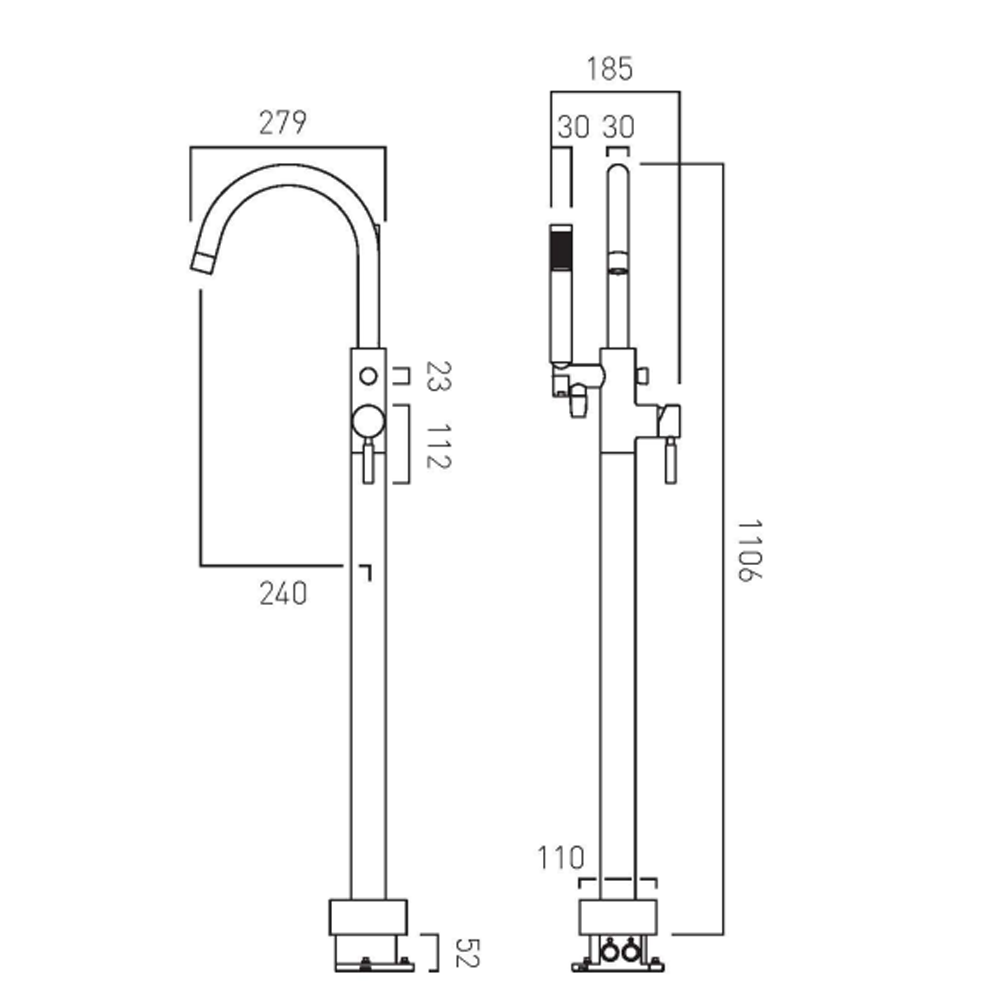 Vado Origins Bath Shower Mixer with Shower Kit Single Lever With Swivel Spout
