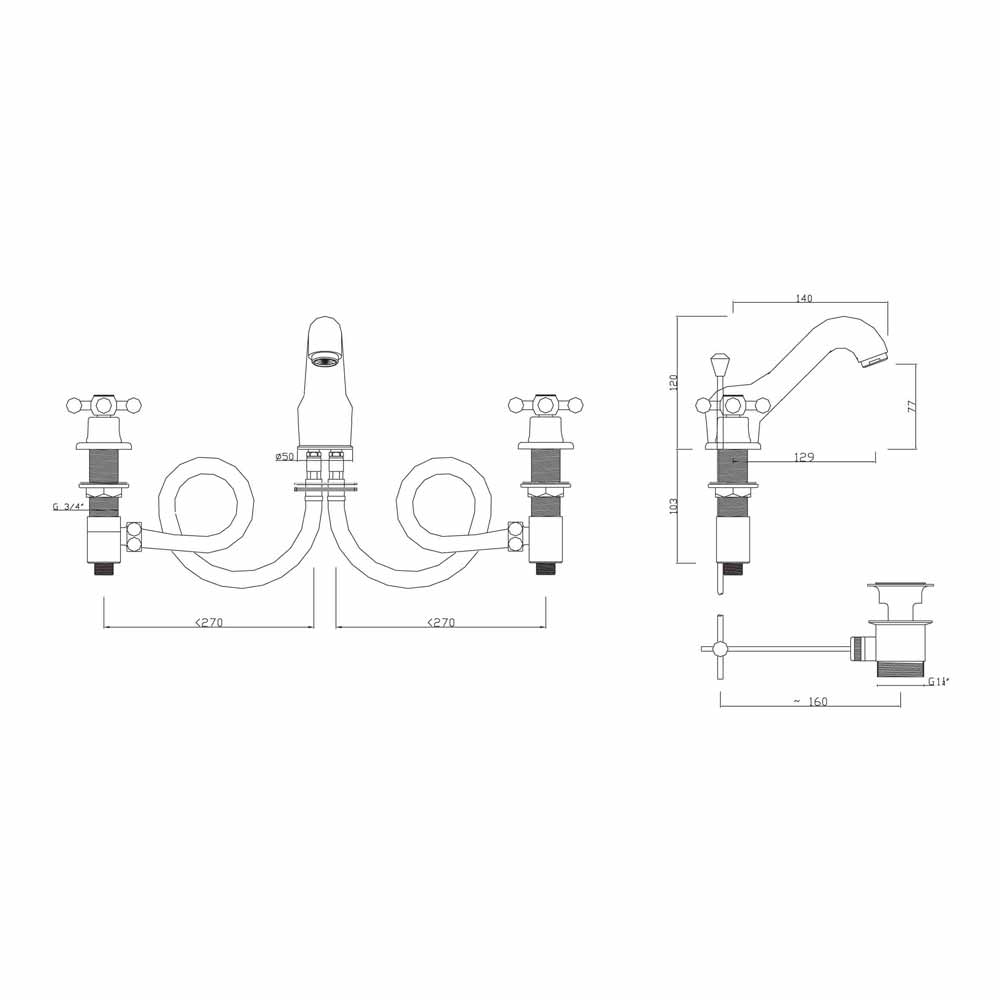 Sagittarius Fantasy 3 Hole Basin Mixer & Pop Up Waste
