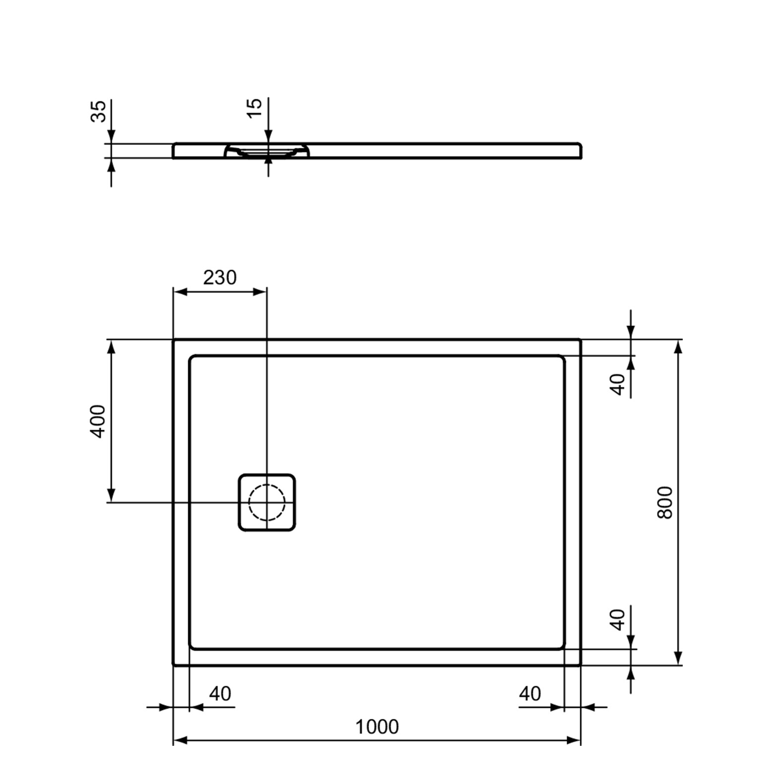 Ideal Standard Ultra Flat Evo Rectangular Anti-Slip Acrylic Shower Tray with End Waste - 5 Sizes