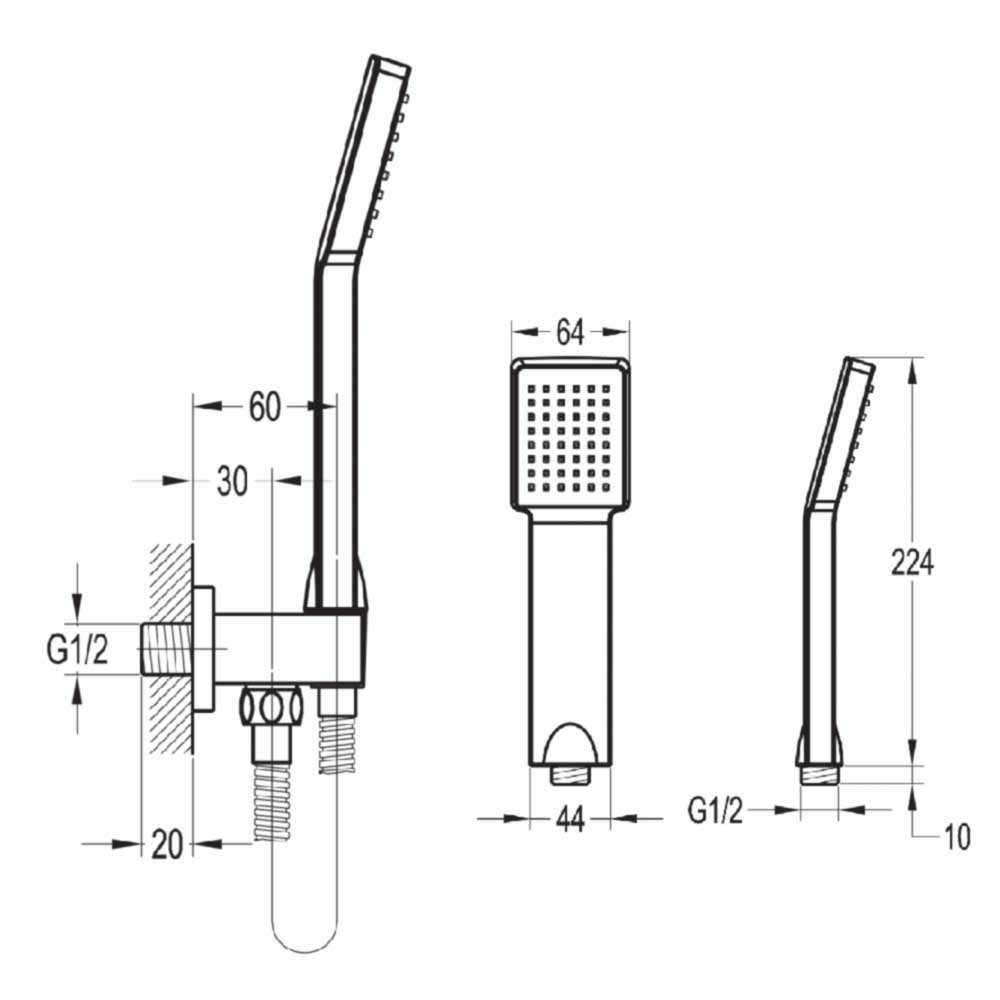 Flova Cascade Mini Shower Set with Bracket Outlet, Handset & Hose