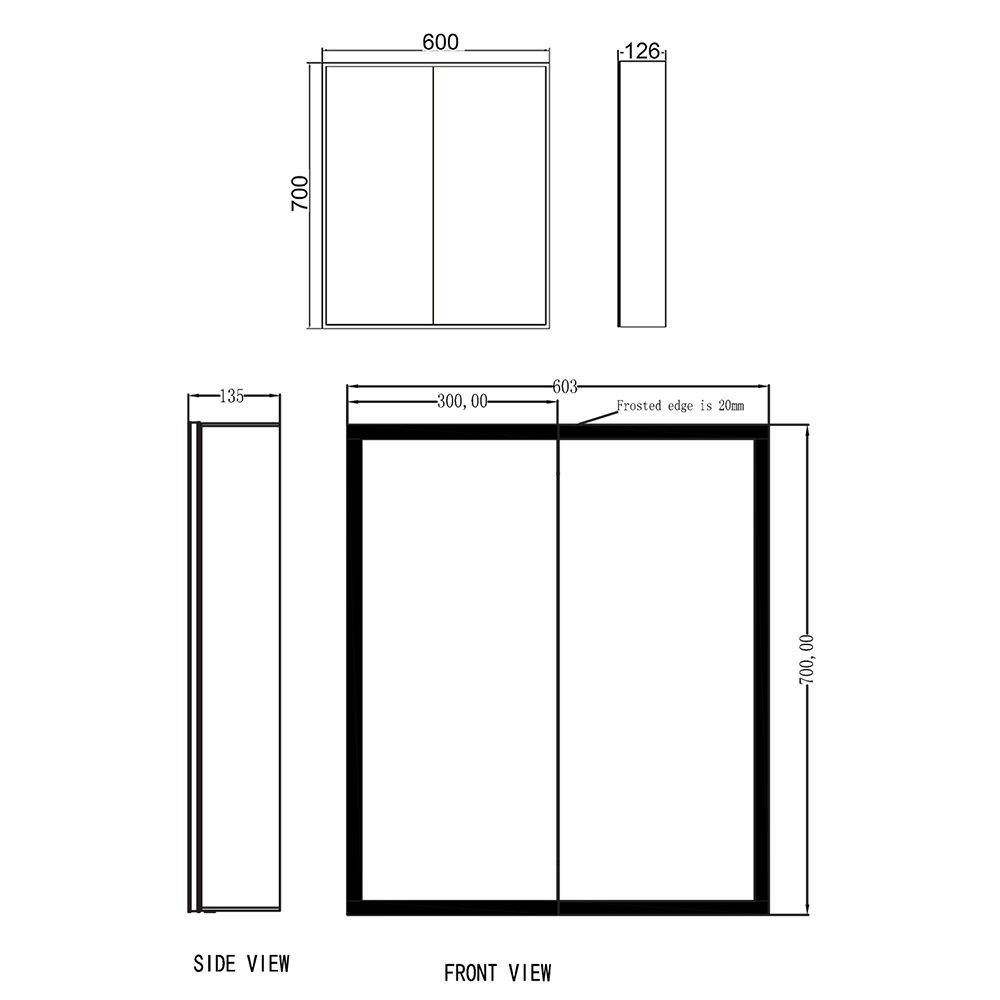 Harbour Glow LED Mirrored Cabinet with Demister Pad & Shaver Socket - 600 x 700mm